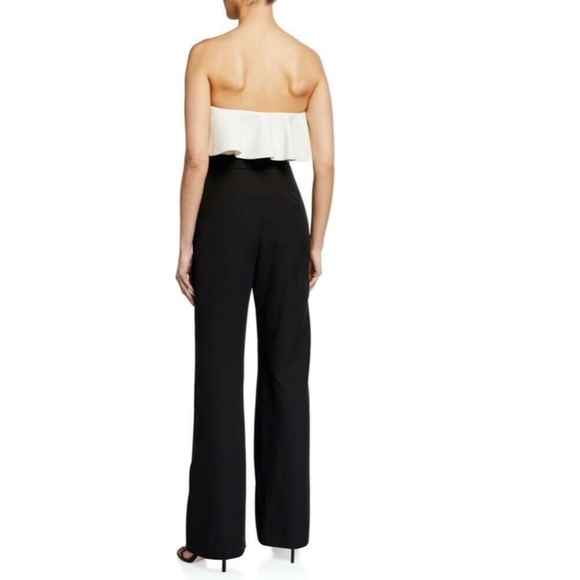 NEW LOVE BY THEIA Black & White STRAPLESS Tie Waist RUFFLE Cocktail JUMPSUIT 12 - Picture 9 of 16